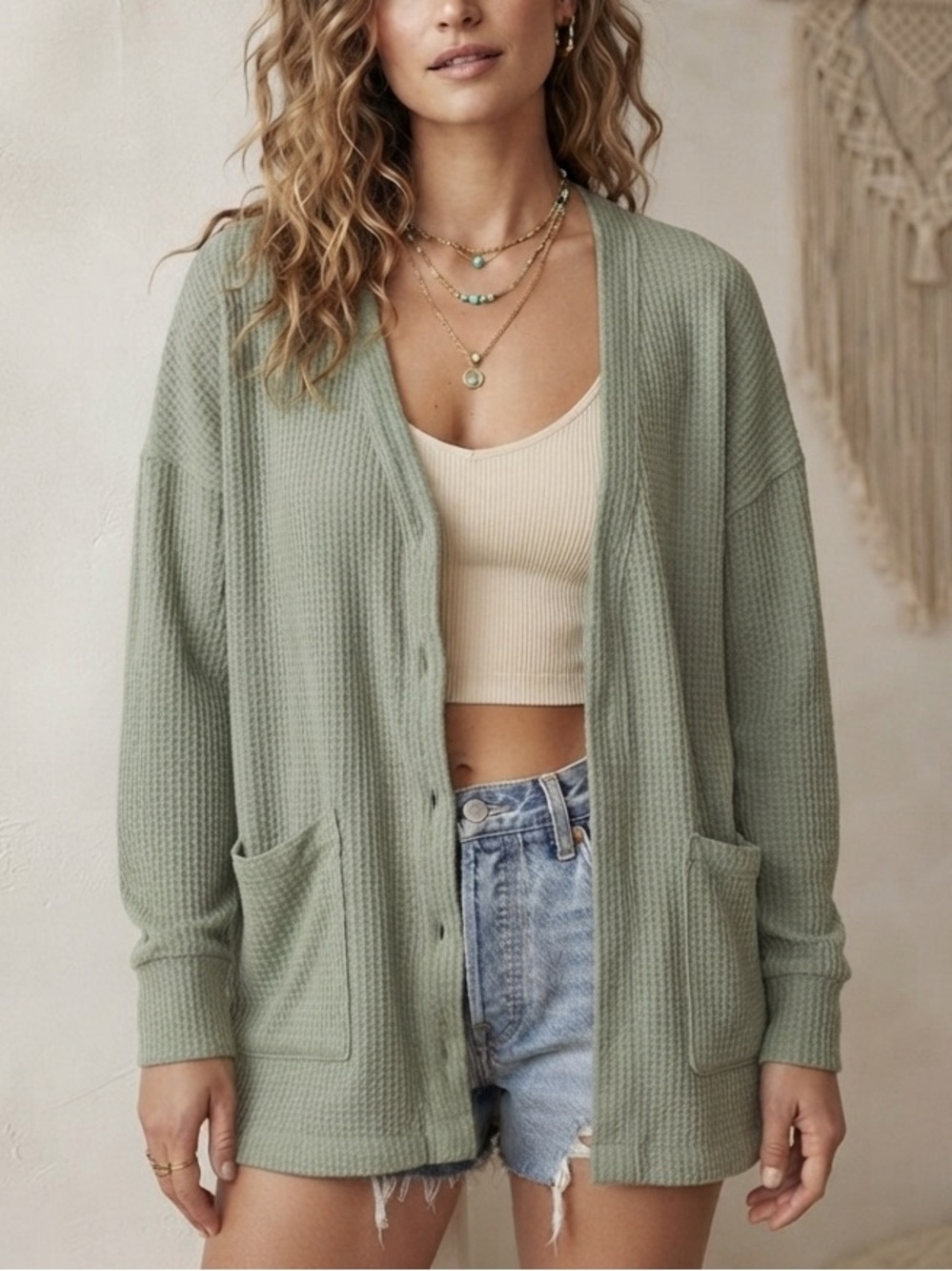 Free People Waffle Knit Cardigan Size S
